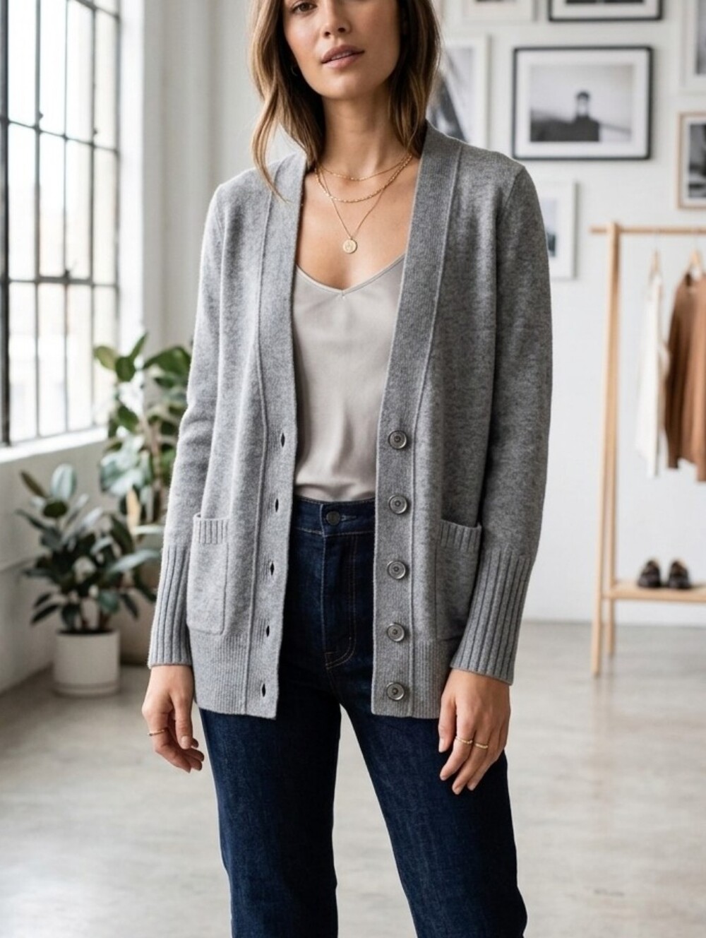 Club Monaco Italian Cashmere Grey Cardigan Sweater